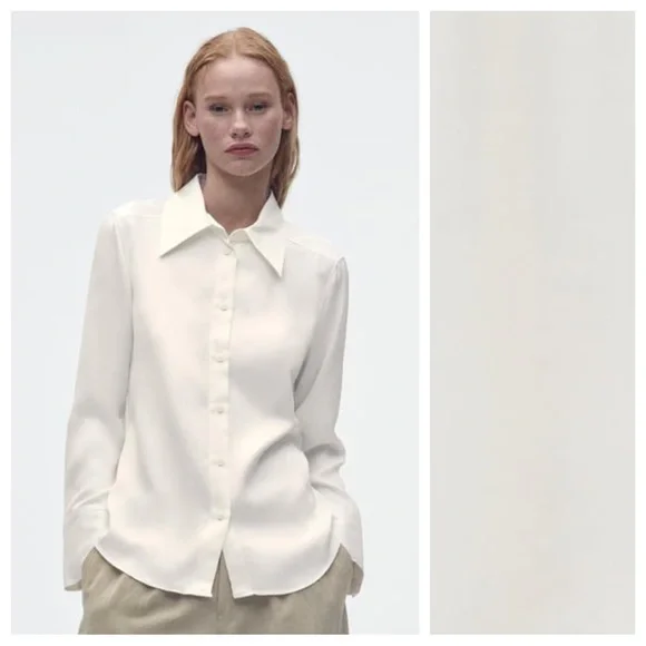Zara | Tops | Nwt Zara Ecru Satin Effect Shirtblouse Size M | Poshmark